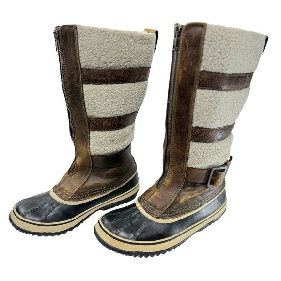 Sorel Tall Winter Duck Boot W Size 9 Helen Tundra II Leather Sherpa Waterproof - Picture 1 of 13